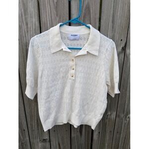 Pointelle Coquette Coastal Old Navy Knit Polo Sweater L Cream Short Sleeve Top
